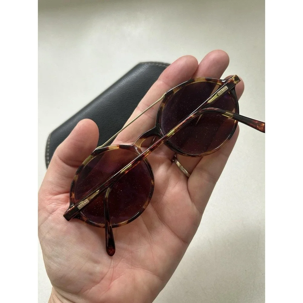 Vintage Nikon Gold Tone Round Tortoiseshell Sunglasses & Case NK4769-2 Japan